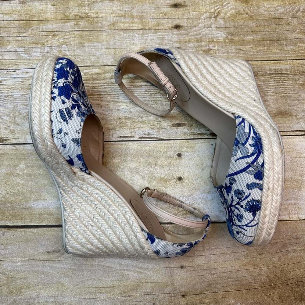 Gucci Cruise 2007 Runway Flora Wedge Espadrille Heels Indigo - Picture 10 of 10